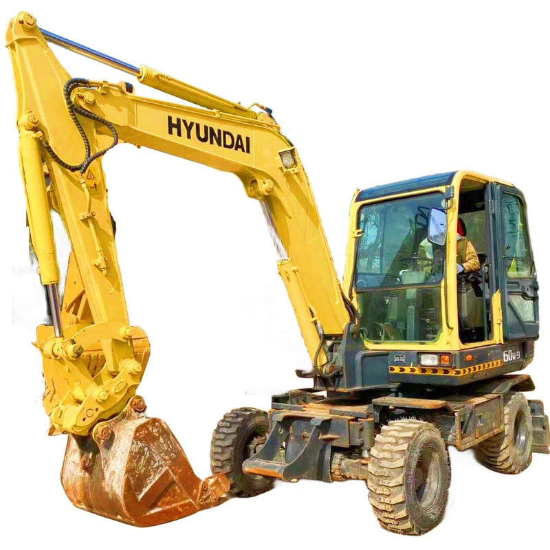 Gebruikte KOREA HYUNDAI R60W-9 wielgraver 6ton Crawler Digger voor bouwprojecten